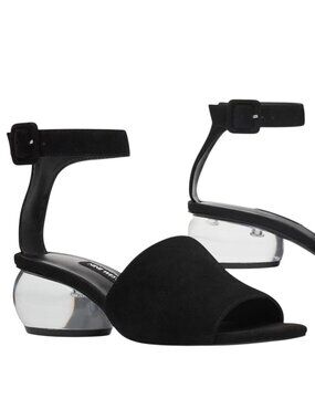 Nine West Black Sandals Bubble Heel Y2K Suede Open-Toe Ankle Strap Peep Toe 9